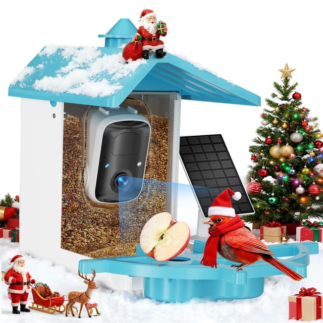Comedero inteligente para pájaros con cámara, cámara de observación de aves silvestres WiFi con energía solar con reconocimiento de aves AI, captura automática 2K, alertas de aplicación Vicohome, deco
