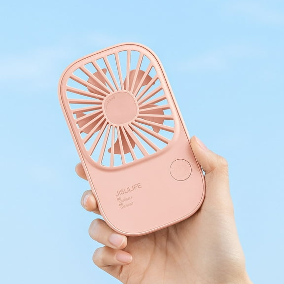JISULIFE Mini Handheld Fan with Stand, Portable USB Rechargeable, 3 Speeds, Compact Design for Office, Outdoor Travel