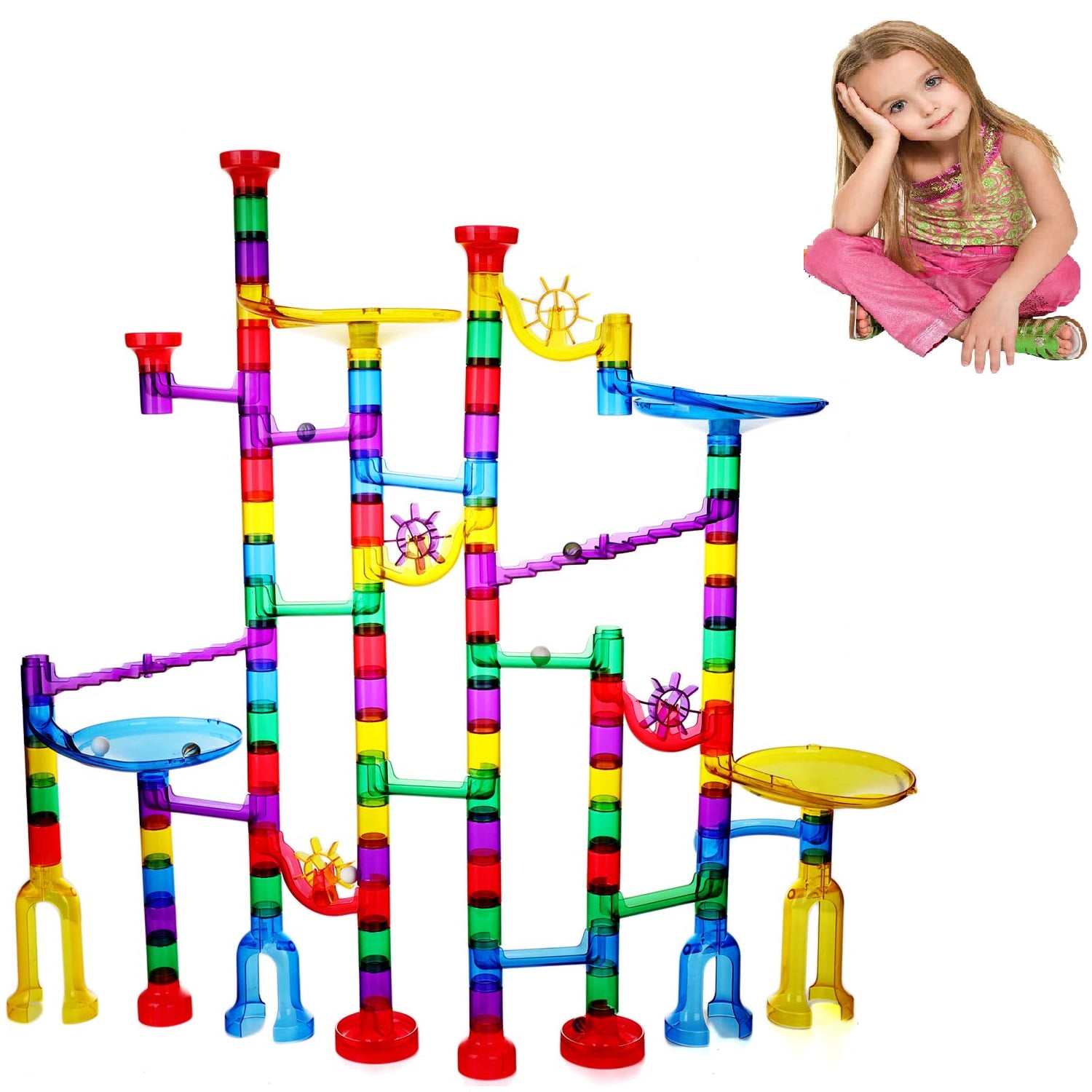 2 Pack Marble Run Toy,Educational Construction Block Toy Set with Glass
