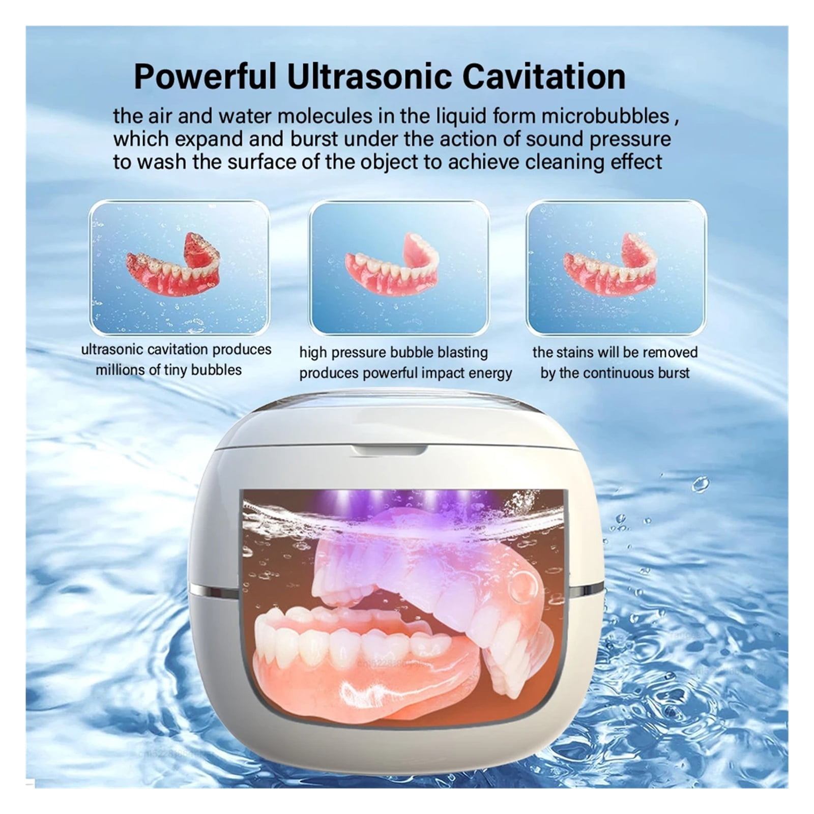 Ultrasonic Cleaner For Retainers Dentures Jewelry Cleaning Machine Mini Portable UV Ultrasonic False Teeth Retainer Cleaner