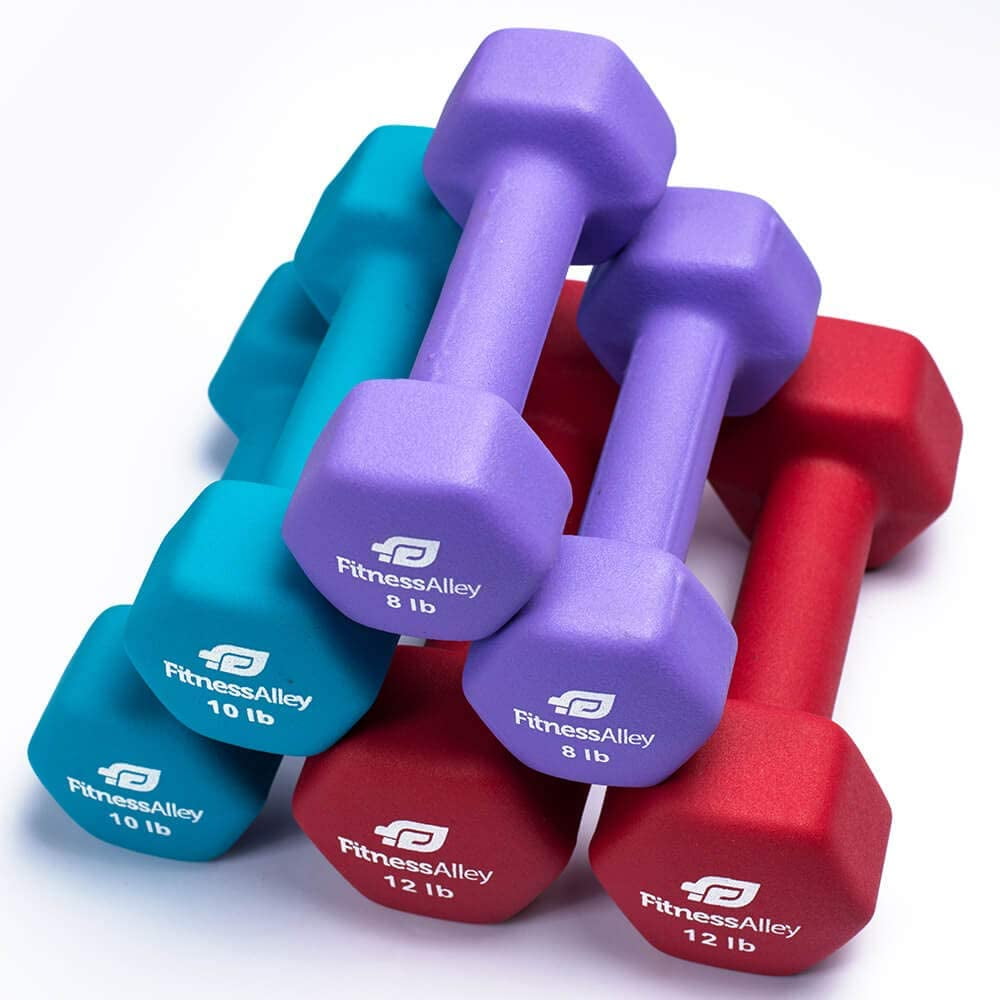 Fitness Alley Neoprene Dumbbells - Free Weights Hex Hand Weights