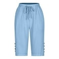thumbnail image 5 of vigerkar Womens Casual Capri Pants Elastic Waist Solid Color 3/4 Wide Leg Summer Trousers with Pockets Blue, M, 5 of 5
