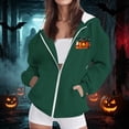 thumbnail image 5 of Halloween Jackets for Women Cute Pumpkin Printed Full Zipper Drawstring Hooded Fashion Spooky Festival Jacket with Pockets Green M, 5 of 7