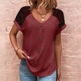 thumbnail image 4 of Camiseta de empalme de botones con cuello en V y manga corta holgada informal de verano para mujer para damas y niñas, 4 of 6