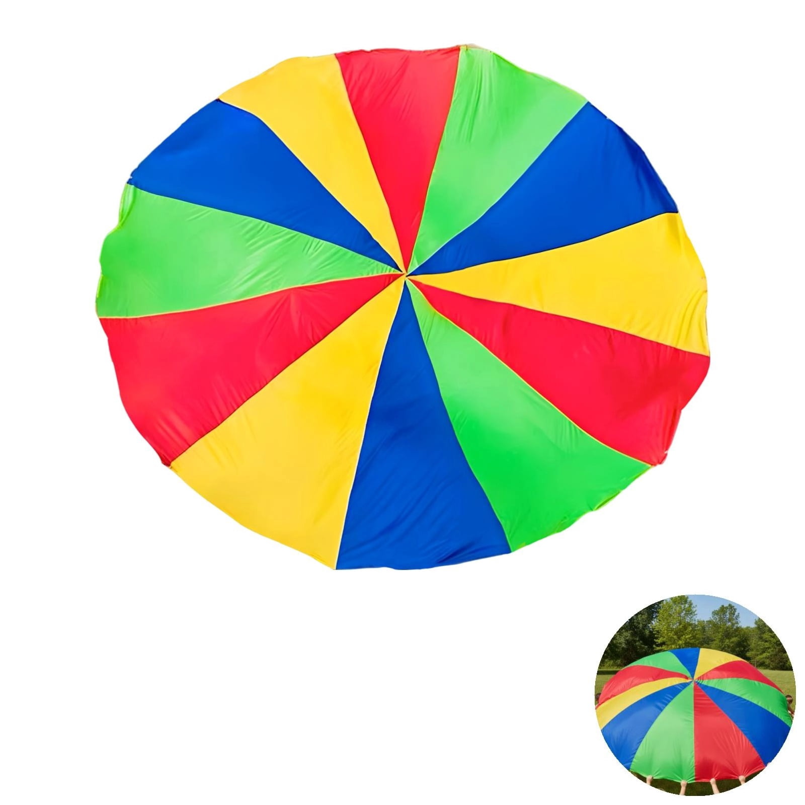 Rainbow Play Parachute, 9.8 ft Durable Polyester Group Activity for Cooperative Games, No Center Hole Safe Design