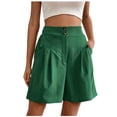thumbnail image 2 of PiGOGI Women's Loose High Waist Wide Leg Shorts with Pocket Solid Color Casual Summer Lightweight Pants Green XL, 2 of 6