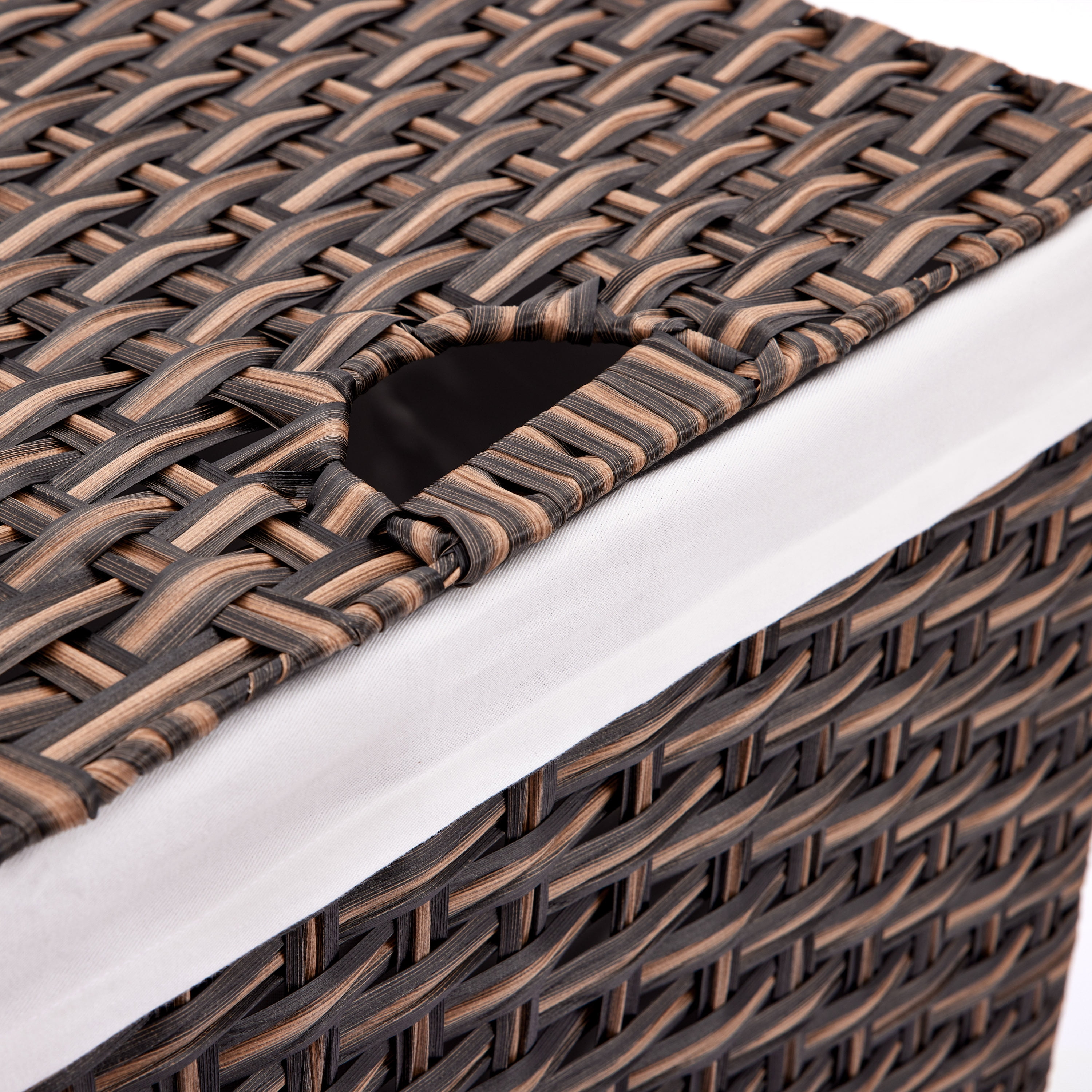 Seville Classics Handwoven Lidded Removable Washable Canvas Liner Portable Laundry Hamper Bin, Mocha Brown