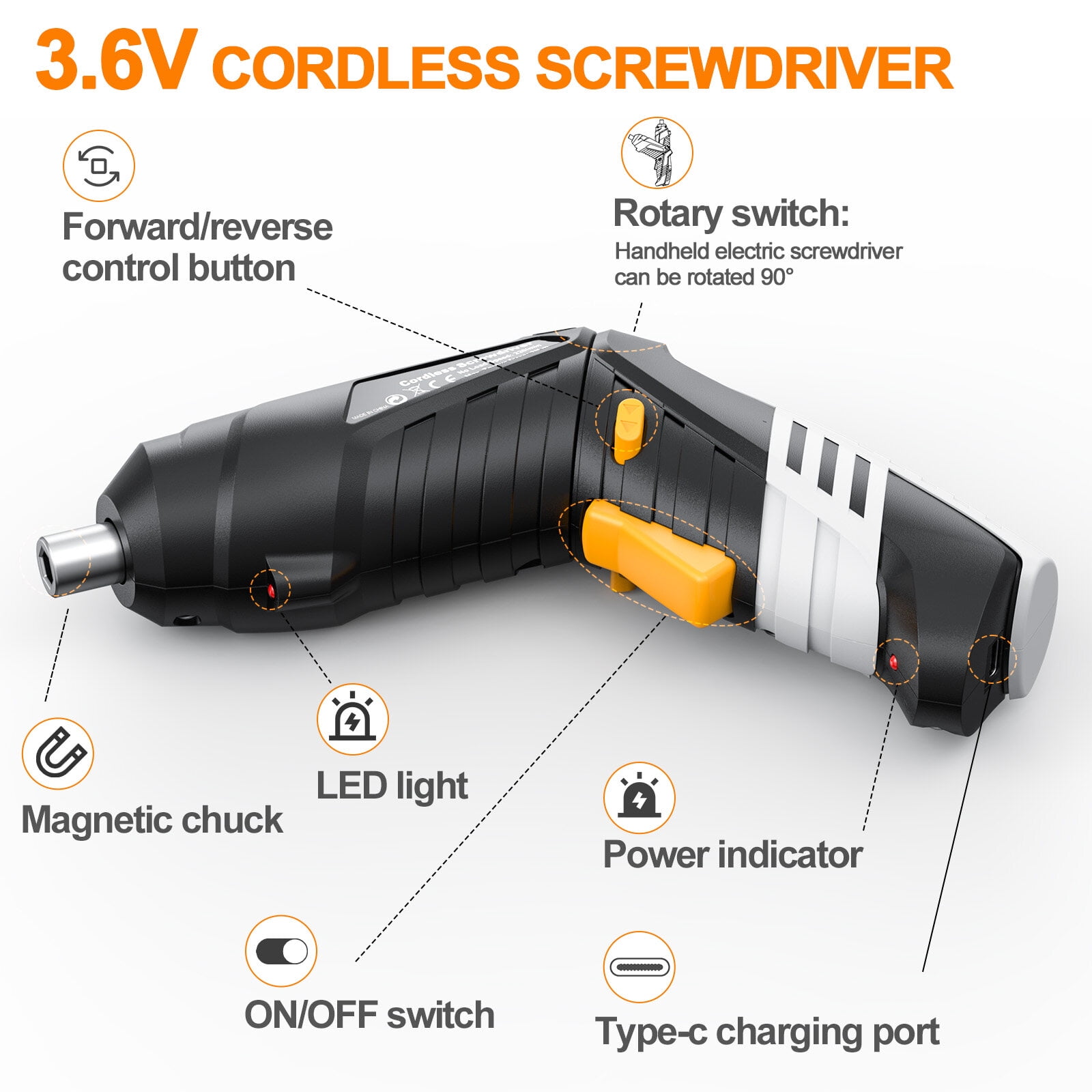 Teanyotink 4 Watts, 3.6 Volts Cordless Power Screwdriver, 1300 mAh, 220 RPM 47-Piece Set