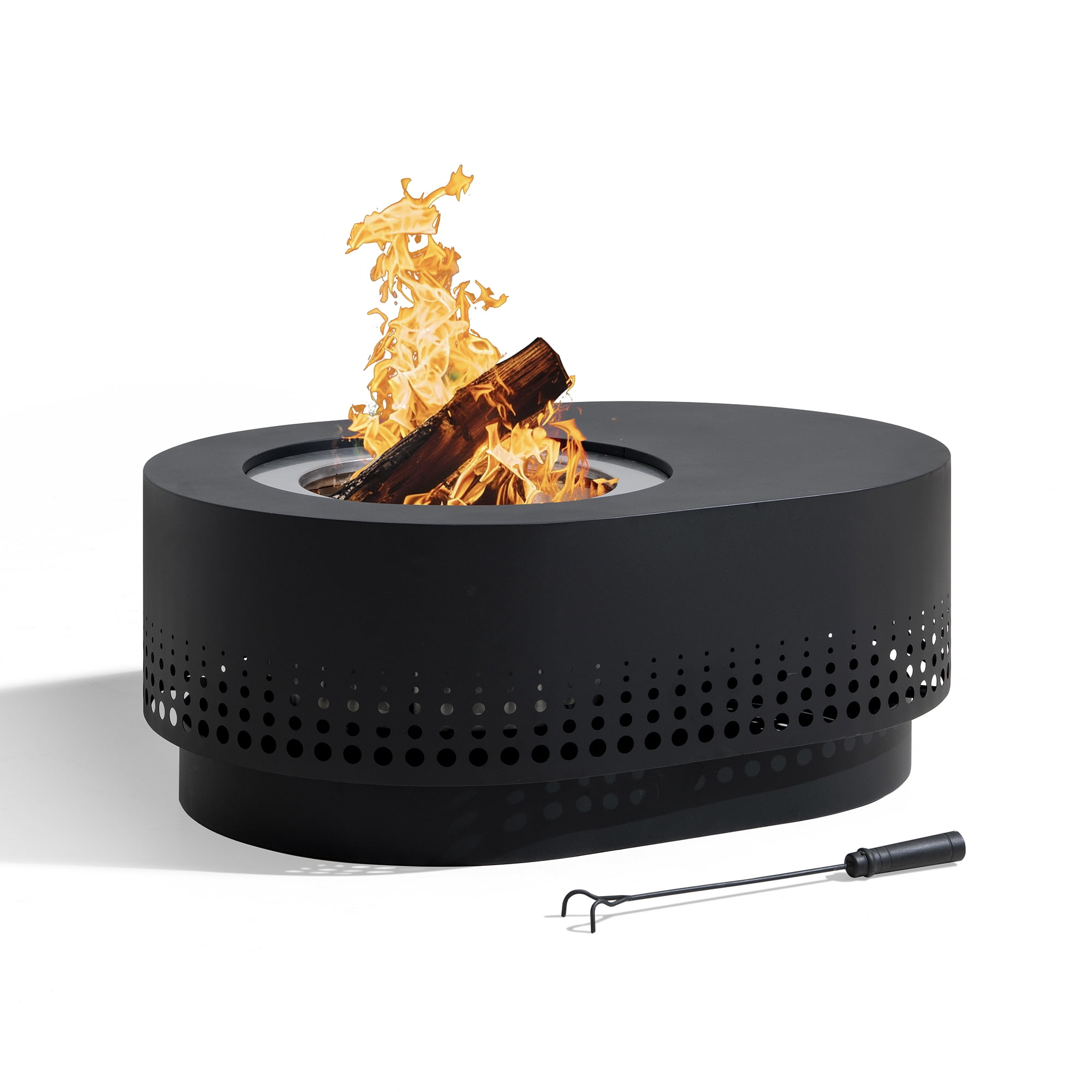 Sunjoy 38 In Smokeless Fire Pit with Removable Ash Pan, Outdoor Portable Wood Burning Fireplace with PVC Cover and Fire Poker ,Ideal for Camping, Bonfire, and Backyard, Black