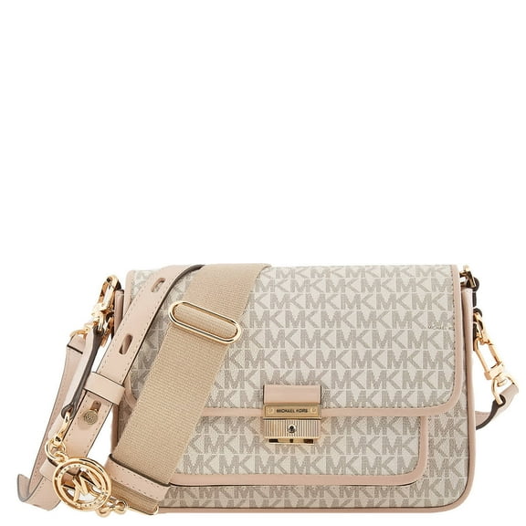 Michael Kors Ladies Bradshaw Medium Logo and Leather Messenger Bag - Vanilla/ Soft Pink