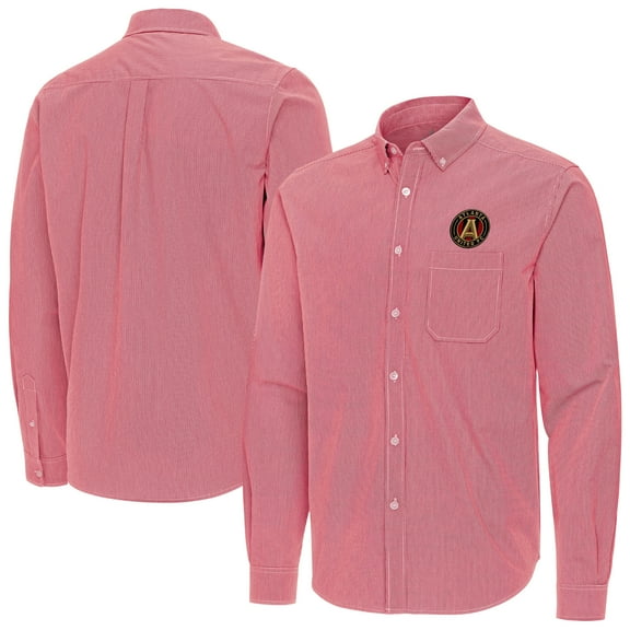 Men's Antigua Red Atlanta United FC Porter Woven Tri-Blend Long Sleeve Button-Down Shirt