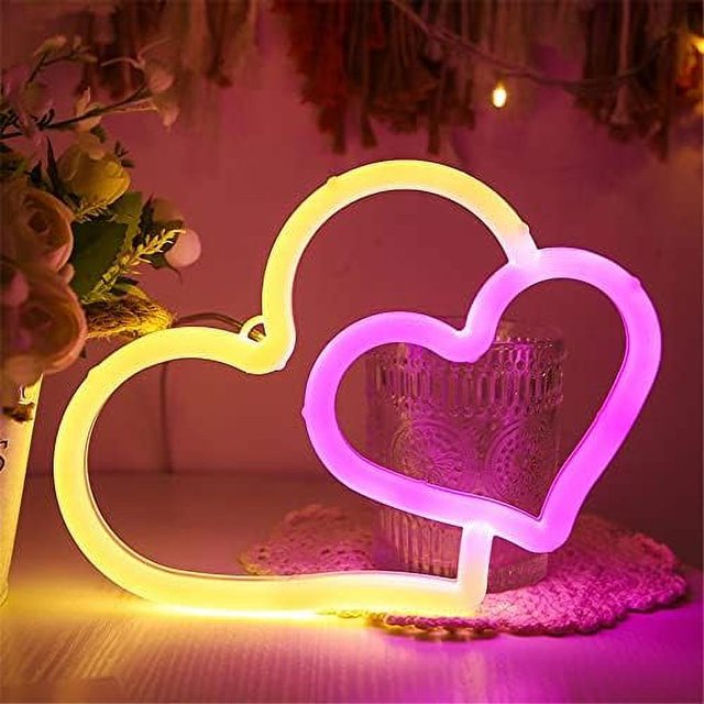 LINLIN LED Neon Sign,Heart Neon Sign Night Light Wall LED Neon Lamp USB Battery Powered Led Neon Light Sign for Home Bedroom Bar Party Decoration