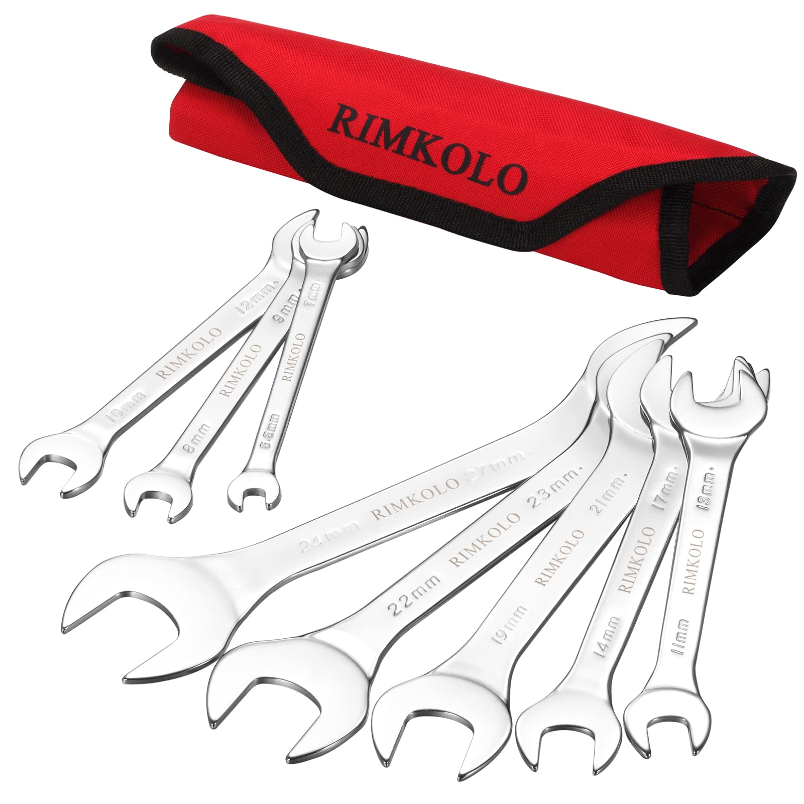 SuperThin Open End Wrench Set, 8Piece Metric 5.5mm to 27mm Chrome