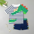 thumbnail image 3 of Gyratedream Baby Toddler Boys Short Sleeve Sunsuit Swimwear UPF 50+ Pullover Rash Guard and Swim Trunks Two Piece Outfit Set Kids Cartoon Print Swimsuit for 1-7 Years, 3 of 8