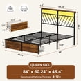 thumbnail image 4 of GUNAITO Queen Bed Frame with 48.8 " High Storage Headboard and 2 Drawers, Metal Platform Bed with LED & Charging Station, Rustic Brown, 4 of 11