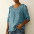 thumbnail image 6 of Linen Tops for Women Embroidered 3/4 Sleeve Bohemian Peasant Shirts V Neck Boho Spring 2026 Gauze Cotton Blouse Tunic, 6 of 6