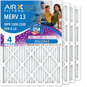 20x24x1 Air Filter MERV 13 Comparable to MPR 1500 - 2200 & FPR 9 Electrostatic Pleated Air Conditioner Filter 4 Pack HVAC AC Premium USA Made 20x24x1 Furnace Filters by AIRX FILTERS WICKED CLEAN AIR.