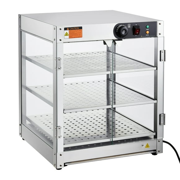 KFFKFF Triple-Layer Commercial Food Heating Showcase, 800W Illuminated Food Presentation Warmer, Temperature Regulation from 86℉ to 185℉, 90L Voluminous Space for Burgers, Pizzas, Breads
