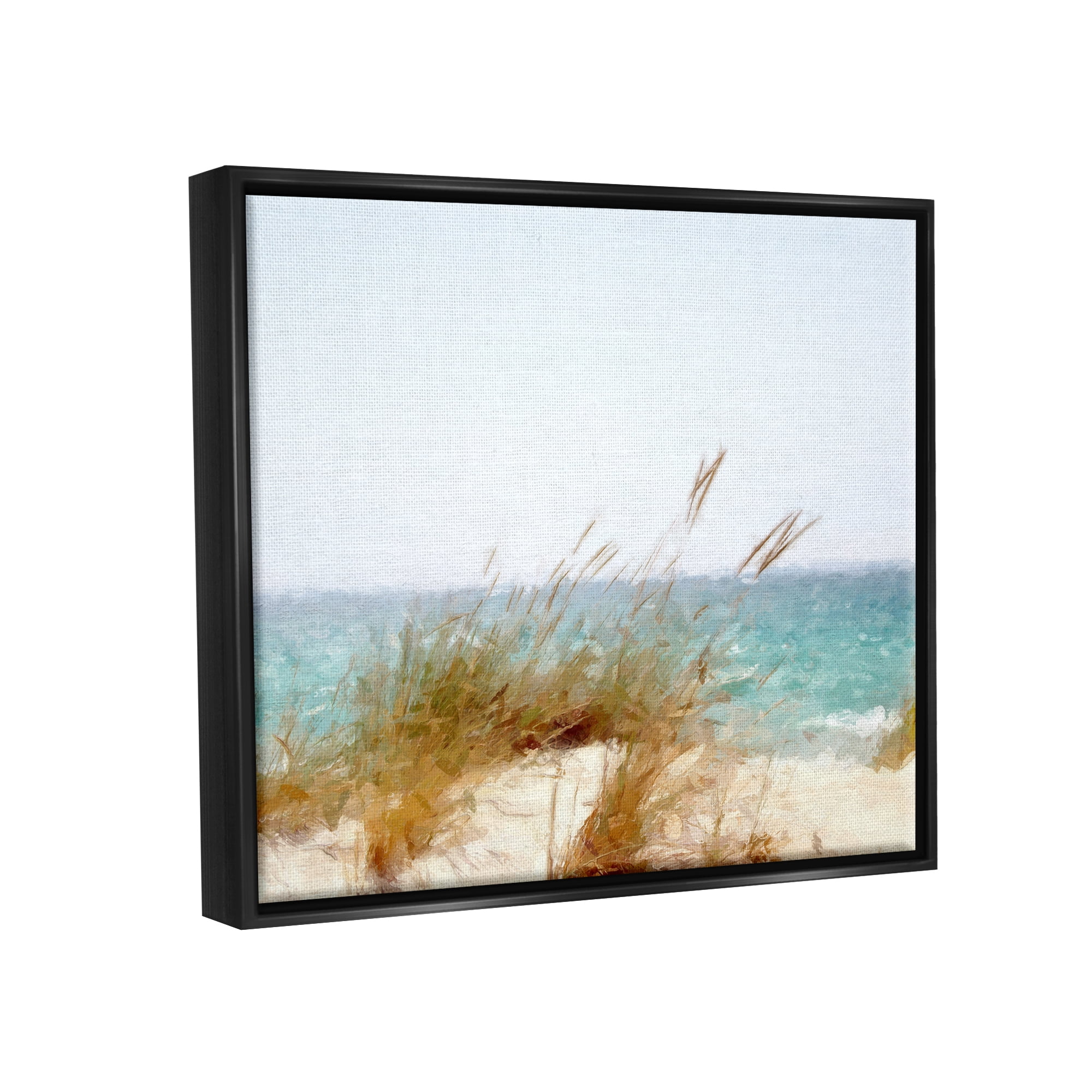 Stupell Beach Reeds Nautical Windblown Coast Landscape Painting Black Floater Framed Art Print Wall Art