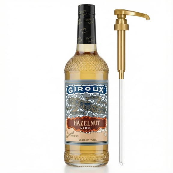 Giroux Hazelnut Syrup - Premium Natural Flavor Syrup for Coffee & Beverages (25.4 fl oz / 750 ml) - Includes Pump - 1 Pack