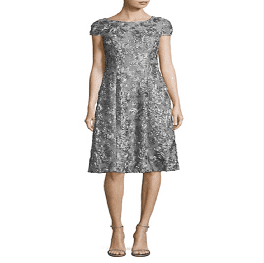Alex Evenings Women's Tea Length a Line Rosette Dress Gray Size 8 -  Walmart.com