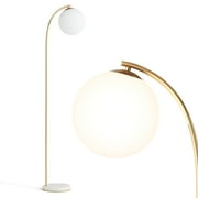 Brightech Luna Drop 66" LED Floor Lamp, Frosted Glass Globe Arcing Living Room Lamp, Mid-Century Modern Standing Lamp for Living Rooms, Bedrooms & Offices - Brass