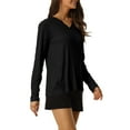 thumbnail image 4 of INSPIRAR CHIC Pijamas de Mujer Casual Cuello en V de Canalé Ropa de Noche Sudadera de Manga Larga Tops S Negro, 4 of 6