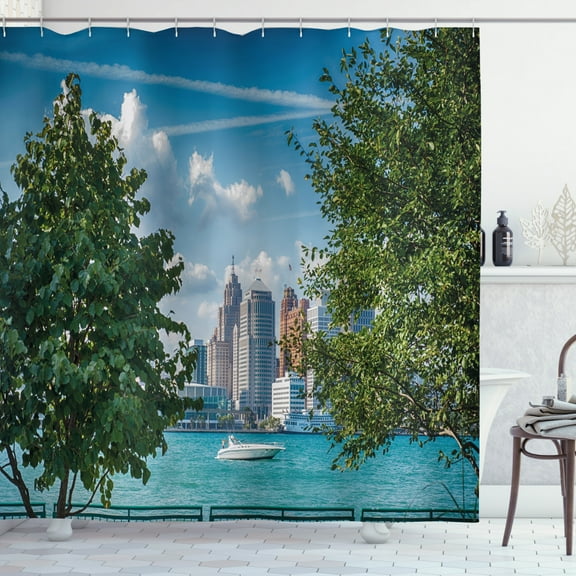 Ambesonne Detroit Shower Curtain, Summer Afternoon River, 69"Wx75"L, Green Blue Aqua
