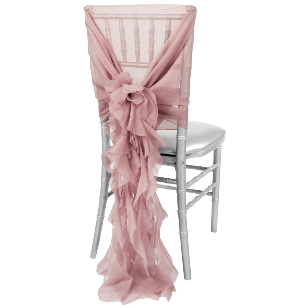 1 Set, Soft Curly Willow Ruffles Chair Sash & Cap Dusty Rose/Mauve For Wedding, Party & Home