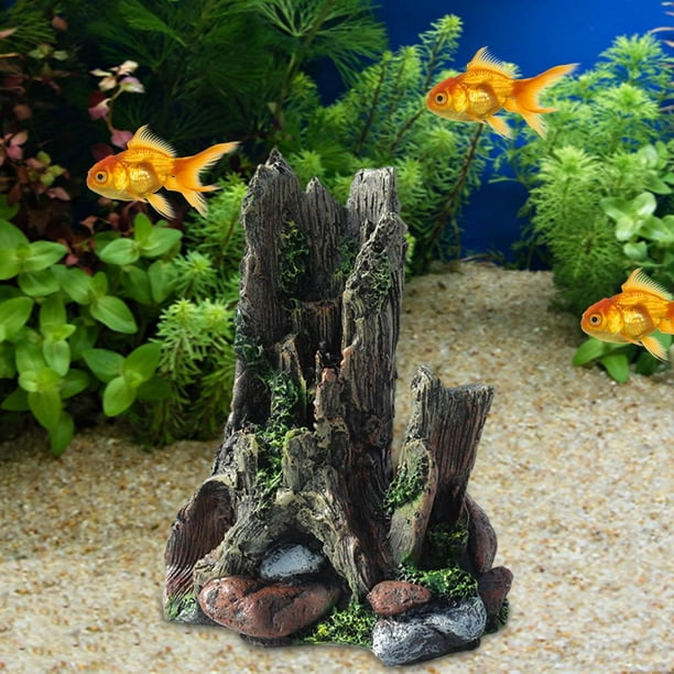 Lipstore Artificial Tree Trunk Fish Shelter For Fish Tank Ornaments Decoration Green 16x12x20cm