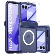 Vizvera for Motorola Razr 2026/Razr 2025/Razr 2024 Phone Case,with Magnetic Power[Screen Protector][Hinge Protection] Translucent Matte Shockproof Case-Blue