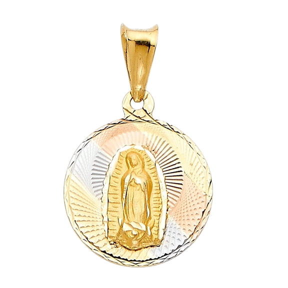 14K Tri Color Gold Diamond Cut Guadalupe Stamp Religious Pendant for Necklace Chain | Gift for Men Women | 20 x 15 MM | 1.4 grams