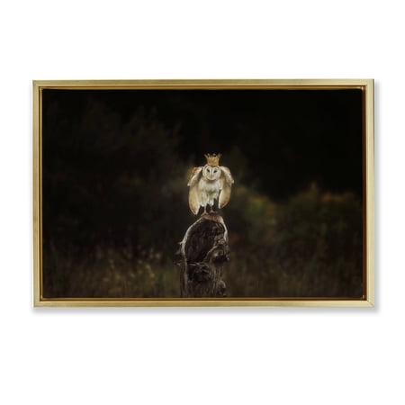 Stupell Industries Crowned Owl Perched Animals & Insects Photography Gold Floater Framed Canvas Art Print Wall Art 31 x 21
