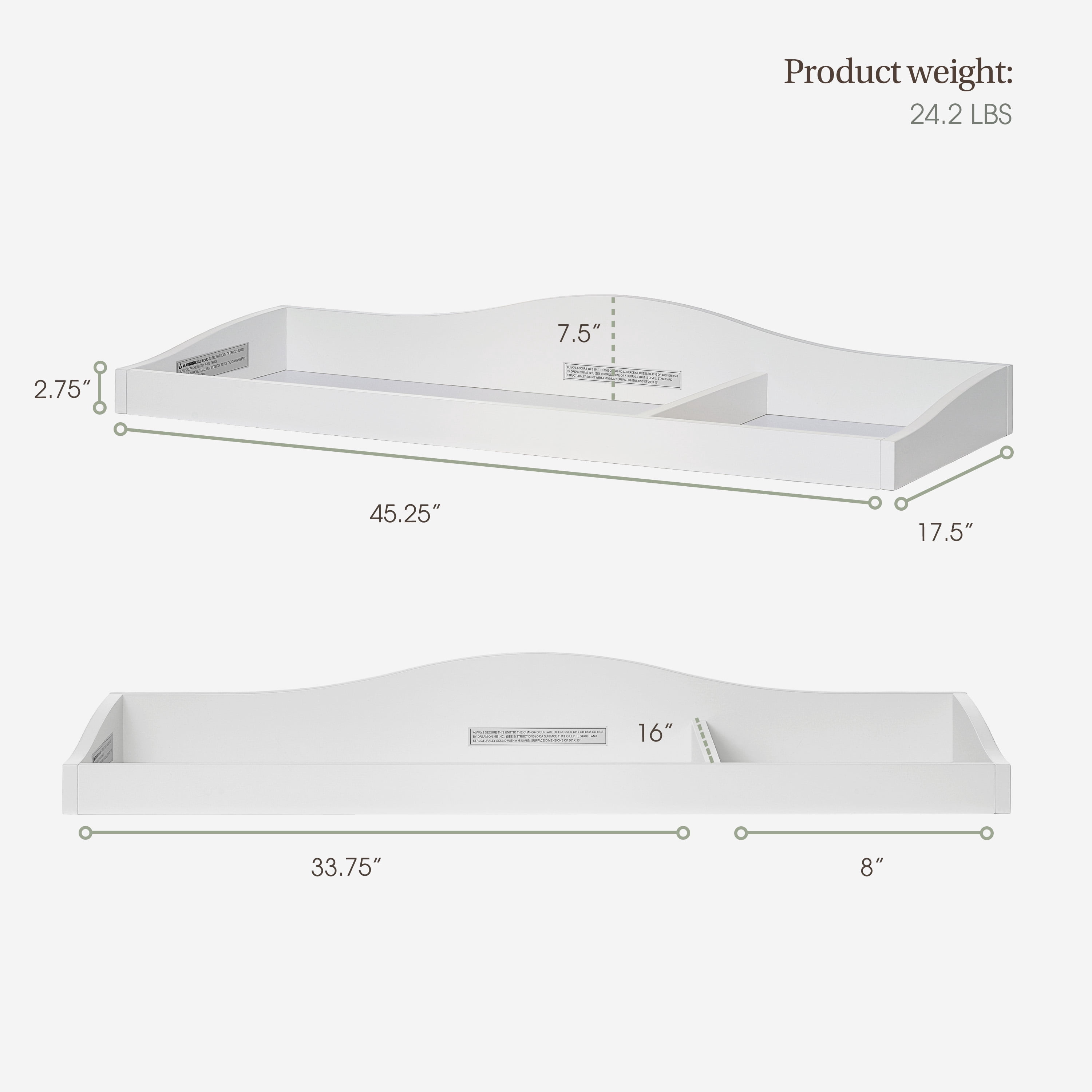 Evolur Changing Tray in Weathered White, Space Saver