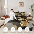 thumbnail image 3 of Castle Fairy Tropical Leaf Art Full Size Comforter Sets 3 Pieces for Adults, Gold Print Bedding Sets for Bedroom, Black Gold,Black Reversible, 3 of 6