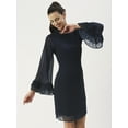 thumbnail image 2 of DressBerry Women’s Solid Poly Georgette Dress Round Neck Long Bell Sleeves Knee Length Regular Wear Light Weighted Casual Summer Dress, 2 of 7
