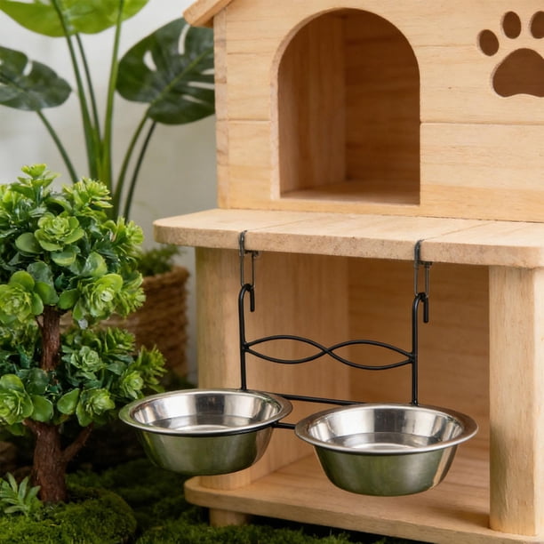 Comederos colgantes para mascotas, comedero para jaulas con soporte, dispensador de agua de acero inoxidable para perros, cachorros, conejos y gatos Diámetro 17 cm