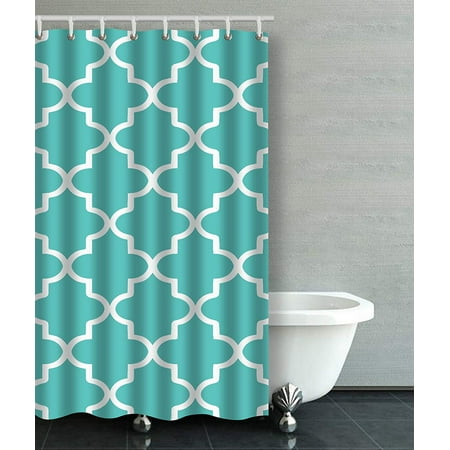 Bpbop Modern Turquoise And White Moroccan Quatrefoil Bathroom Shower Bpbop Modern Turquoise And White Moroccan Quatrefoil Bathroom Shower Curtain 48x72 Inches Com