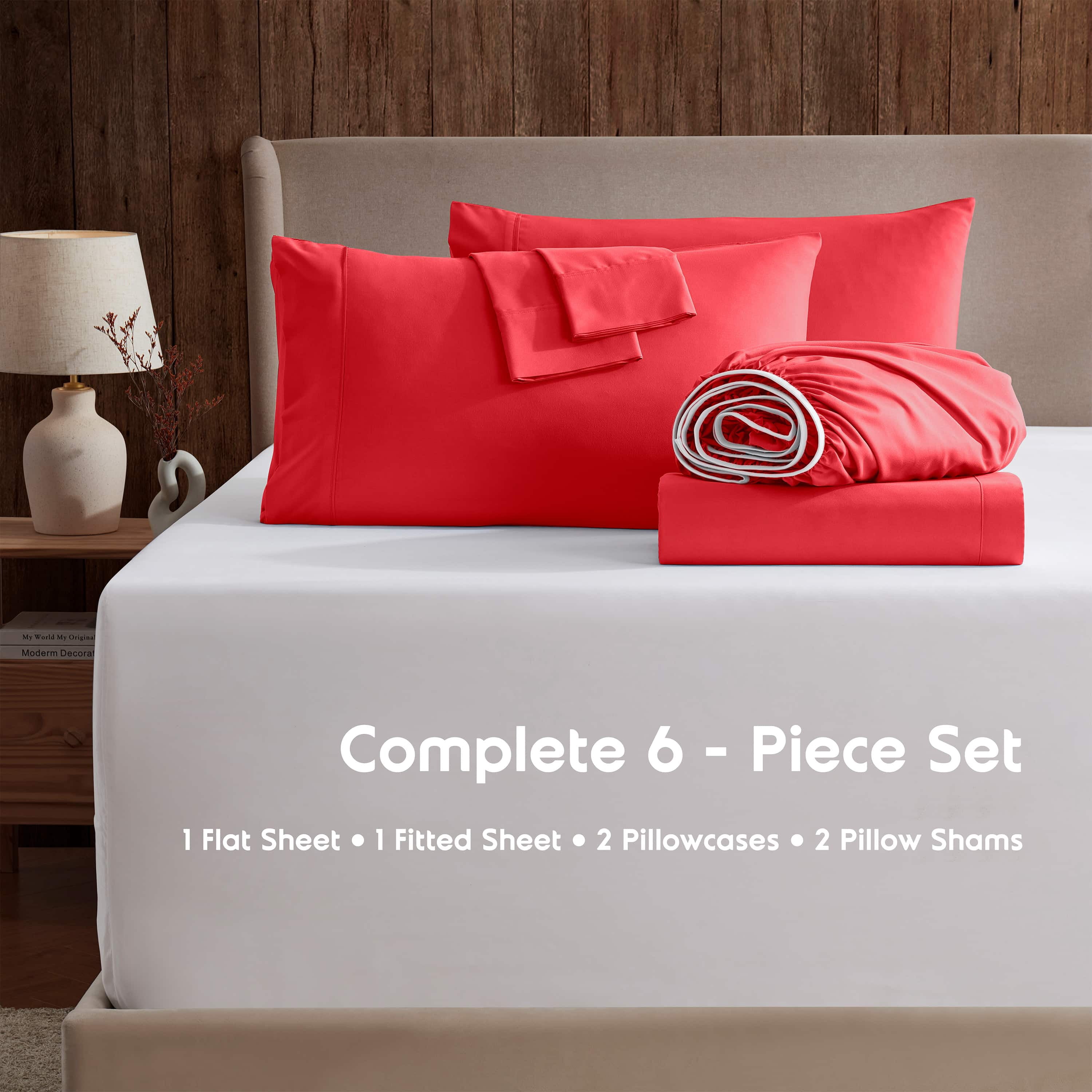 LammaLoe Extra Deep Pocket Queen Sheets set, Fits 18"-24" Mattress, 6 Piece Soft Microfiber Bed Sheet Sets, Red