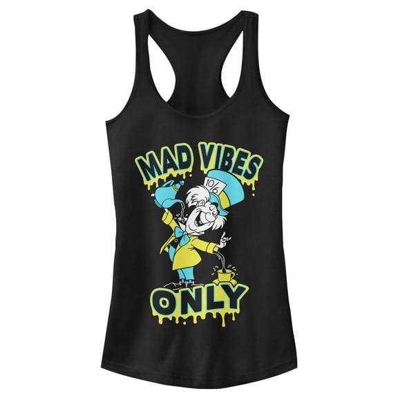 Junior's Alice in Wonderland Mad Vibes Only Racerback Tank Top Black X Large