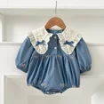 thumbnail image 1 of Sisters Dress Spring Baby Girls Bow Bodysuit Korean Girls' Lace Embroidery Floral Lapel Princess Dress Children's Clothing, 1 of 6