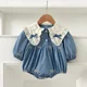 thumbnail image 1 of Body coreano bordado con lazo para bebé, vestido bonito de primavera con cuello de mariposa y manga larga para niña, ropa para niños, vestido para hermanas, 1 of 6