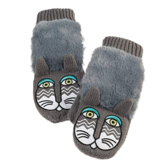Fluffy Cat Critter Mittens - Grey