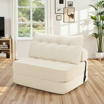 Hommpa Folding Sofa Bed Foldable Couch Bed Convertible Futon Chair with High Density Foam Filling with Pillow, Comfort Chair Bed for Living Room for Holiday Festival, Beige, Twin