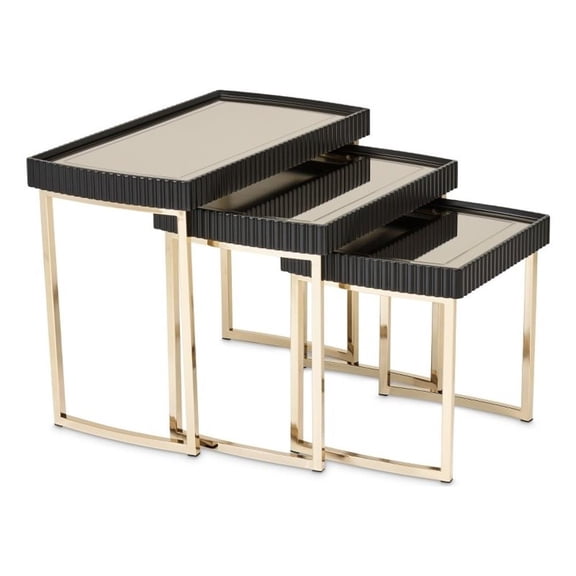 Michael Amini Lisbon Nesting Tables - Set of 3 - Silken Matte Black