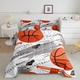 thumbnail image 1 of Juego de cama de 2 piezas con estampado de baloncesto en color naranja para la habitación de niños y adolescentes, 1 of 6