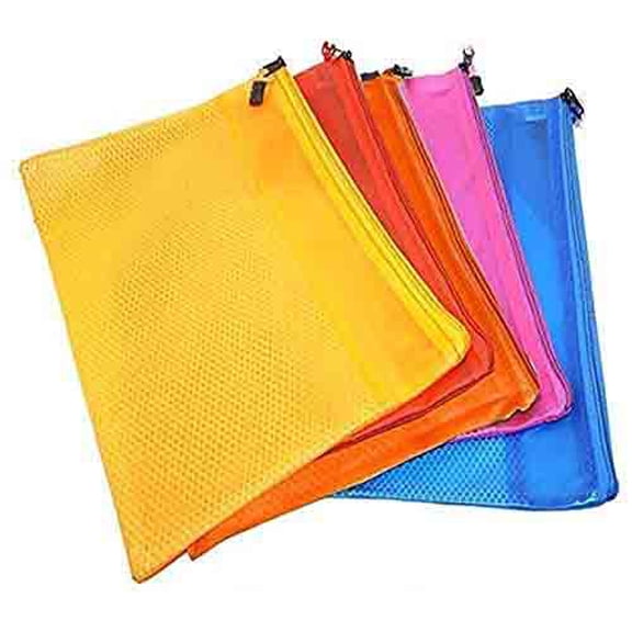 FineArt A4 Multipurpose Waterproof Zipper Pouches Document Holder/Pen Pencil Case/Stationery Storage Bags/Cosmetic Pouch/Travel Organizer Pack, Pack of 5