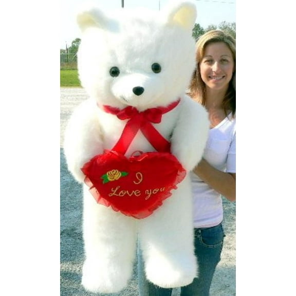 Big Plush Giant Teddy Bear Holding I Love You Heart Pillow Soft 42 Inches Made in The USA America