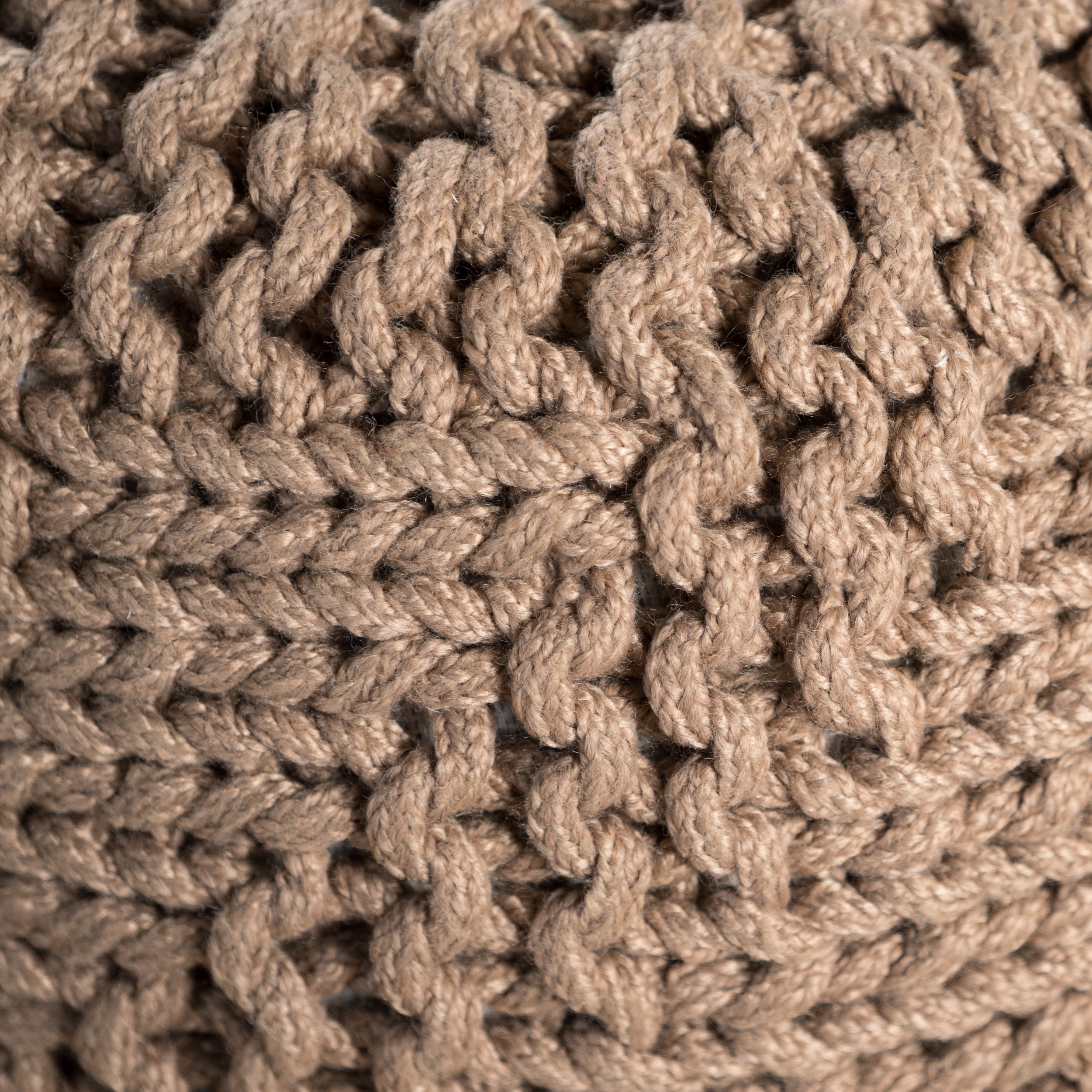 Noble House Potomac Indoor Hand Knit Fabric Pouf, Light Brown