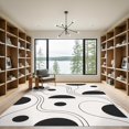 thumbnail image 2 of ODIKA 9'x12' Washable Area Rug Black White Abstract Curves and Dots Design Elegant Geometric Flow with Bold Circular for Dining Room, Basement, Large Office, Non-Slip Chair-Friendly, 2 of 7